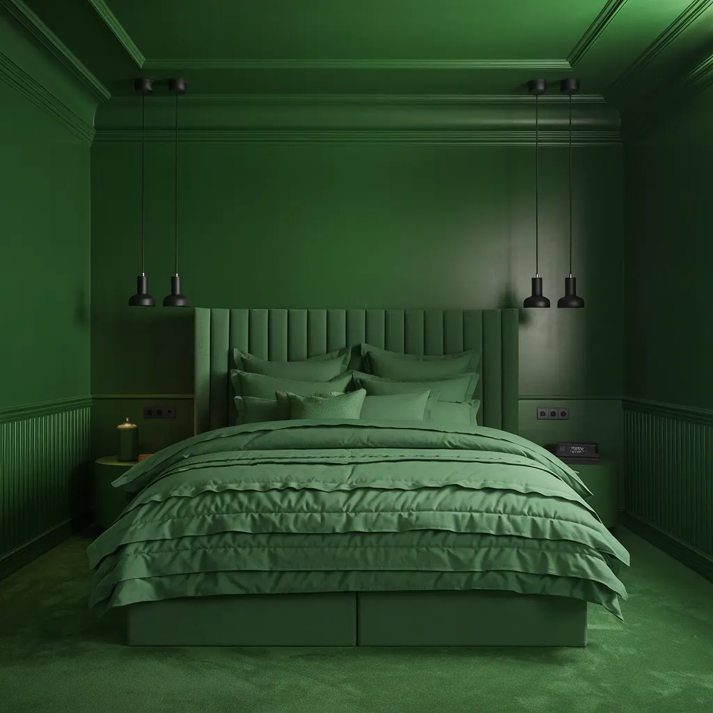Monochrome Green Bedroom