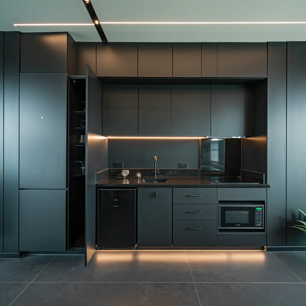 34 Small Kitchen Ideas That Make Tiny Spaces Look Huge 18 Monochrome Sleek Small Kitchen