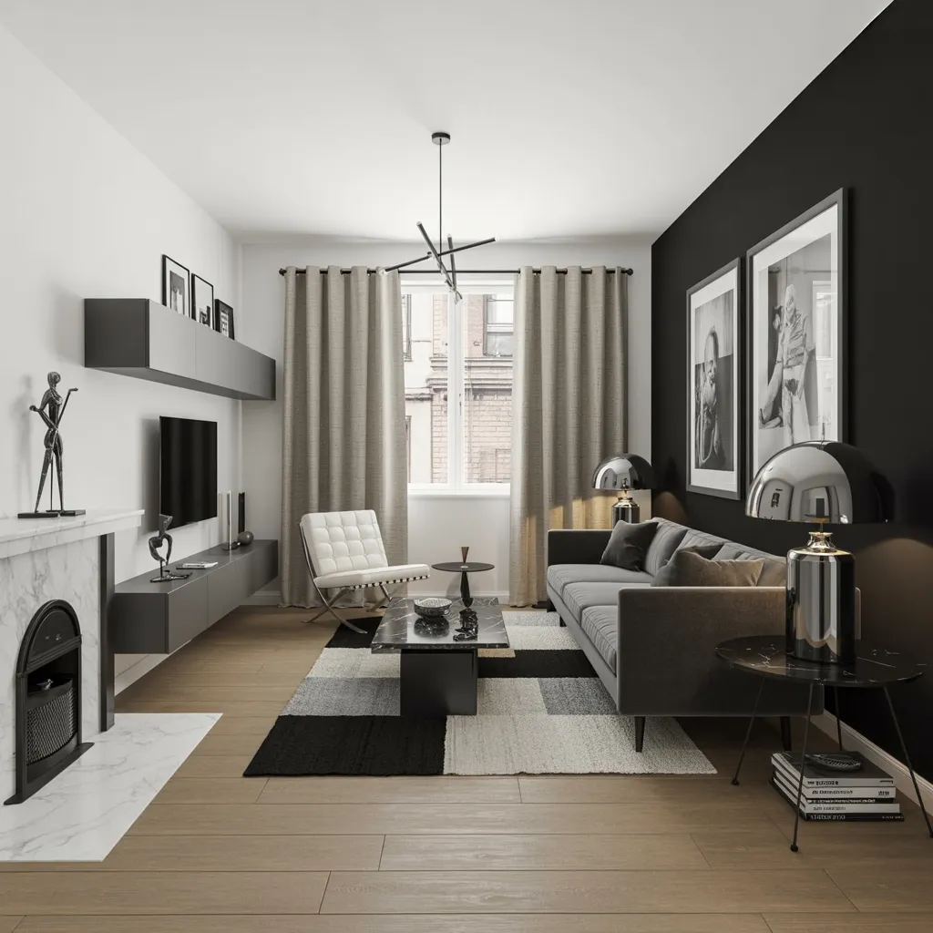 Steal These Designer-Approved Mid Century Modern Living Room Ideas 12 Monochrome Urban Mid-Century Living Room