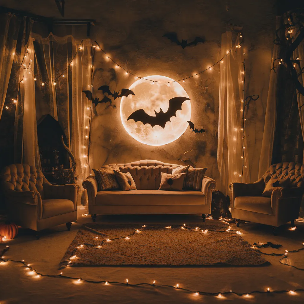 The Ultimate Halloween Living Room Inspiration Guide (Every Style Covered) 35 Moonlit Bat Haven