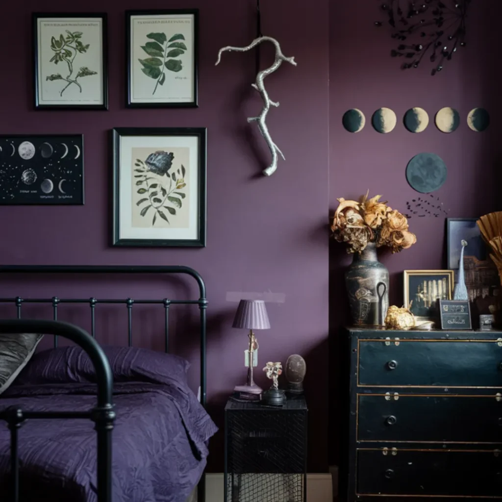 32+ Dark Nature Aesthetic Bedrooms That Feel Like a Peaceful Forest Retreat 10 Moonshadow Botanica Room