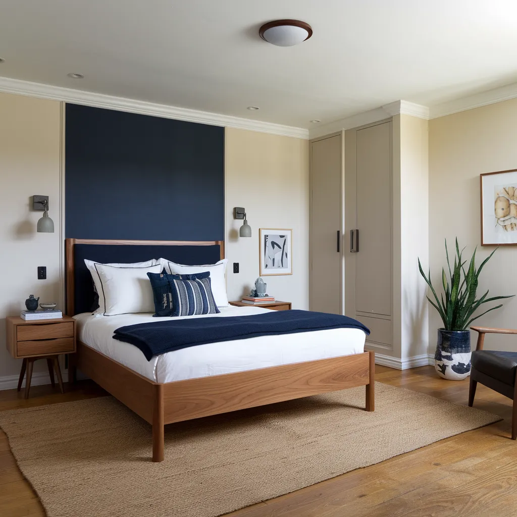 Navy and Wood Men’s Bedroom Style