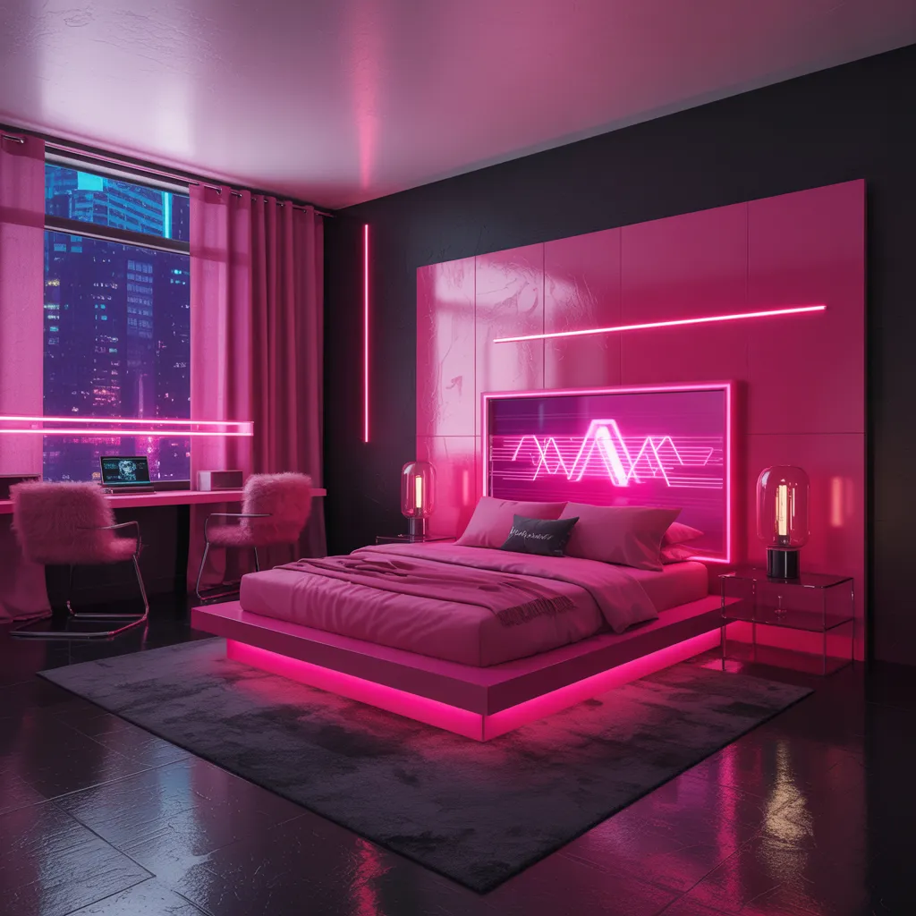 Pink Bedroom Ideas That Are Elegant, Bold, and Far From Basic 5 Neon Noir Pink Bedroom