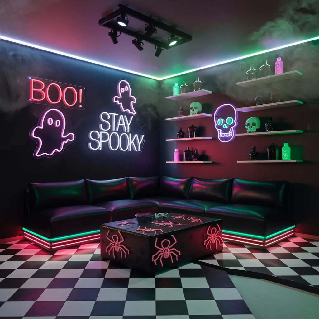 The Ultimate Halloween Living Room Inspiration Guide (Every Style Covered) 23 Neon Spook Lounge