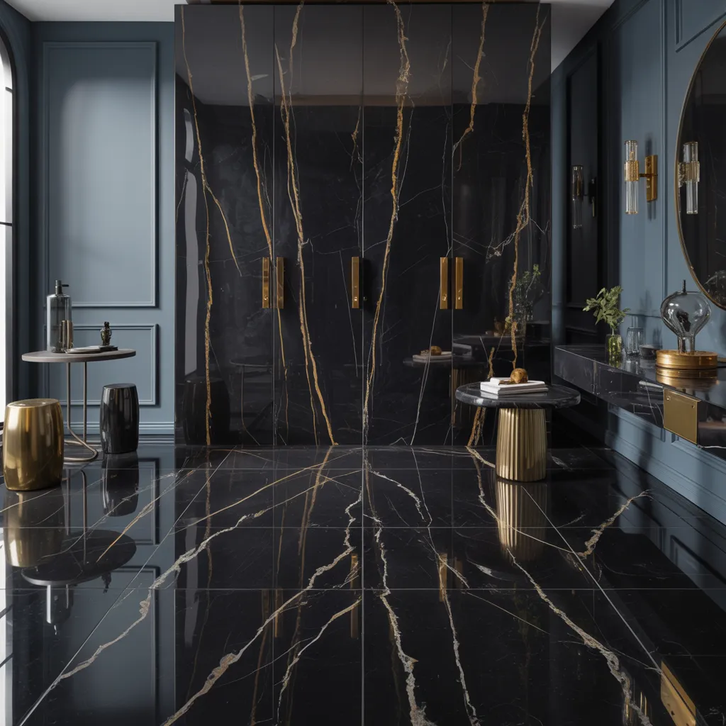 These Genius Flooring Ideas Will Make Your Rooms Look 10x Better 30 Nero Marquina Black Marble with Gold Veining