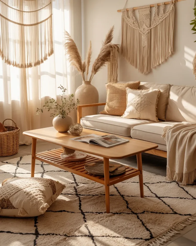 Steal These Designer-Approved Mid Century Modern Living Room Ideas 5 Neutral Boho Mid-Century Living Room