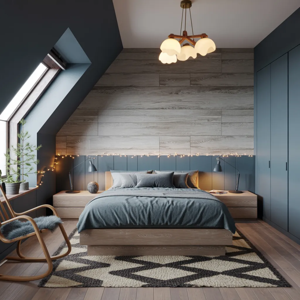 32+ Dark Nature Aesthetic Bedrooms That Feel Like a Peaceful Forest Retreat 15 Night Retreat – Scandinavian Bedroom in Charcoal and Wood