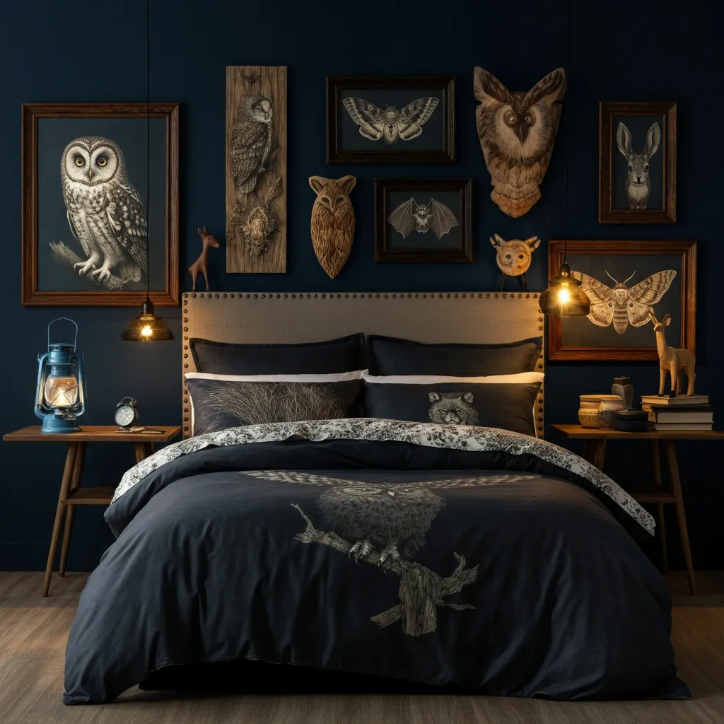 32+ Dark Nature Aesthetic Bedrooms That Feel Like a Peaceful Forest Retreat 29 Nocturnal Wildlife Inspiration