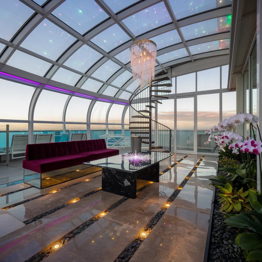 31+ Unique Patio Ideas That Will Make You Never Want to Go Inside 33 Open-Air Sky Lounge Patio with Glass Dome and Glam Accents