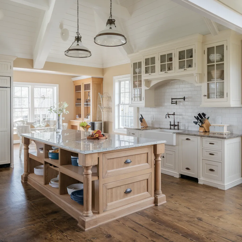 The Ultimate List of Kitchen Island Ideas That Actually Make Life Easier 11 Open-Shelf Farmhouse Island with Granite Top