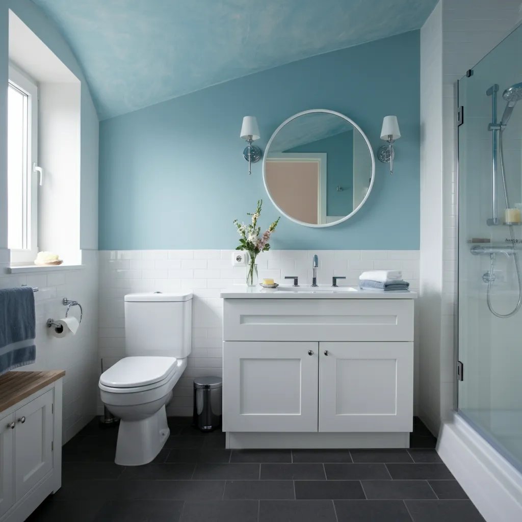 These Small Bathroom Ideas Are So Genius, You’ll Want to Remodel Tonight 17 Painted Ceiling