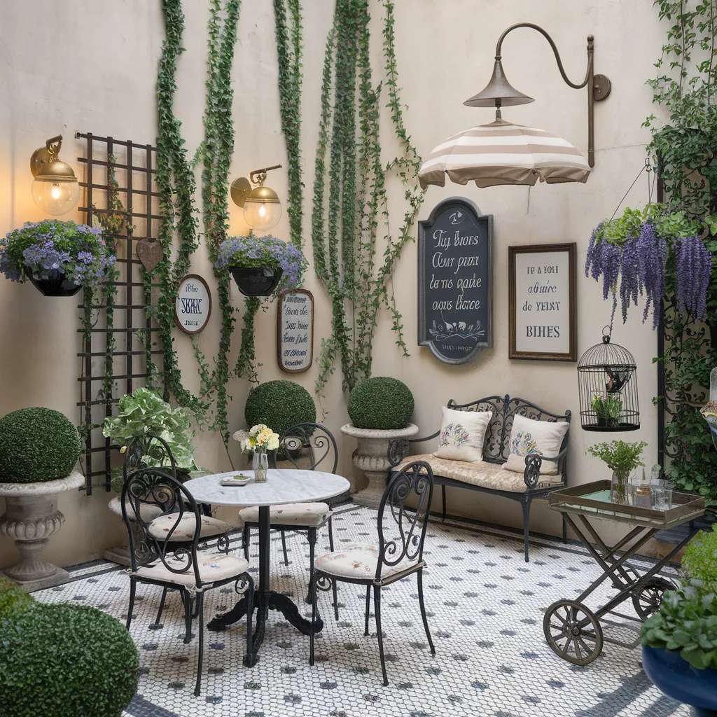 31+ Unique Patio Ideas That Will Make You Never Want to Go Inside 34 Parisian Courtyard Bistro Patio with Vintage Charm