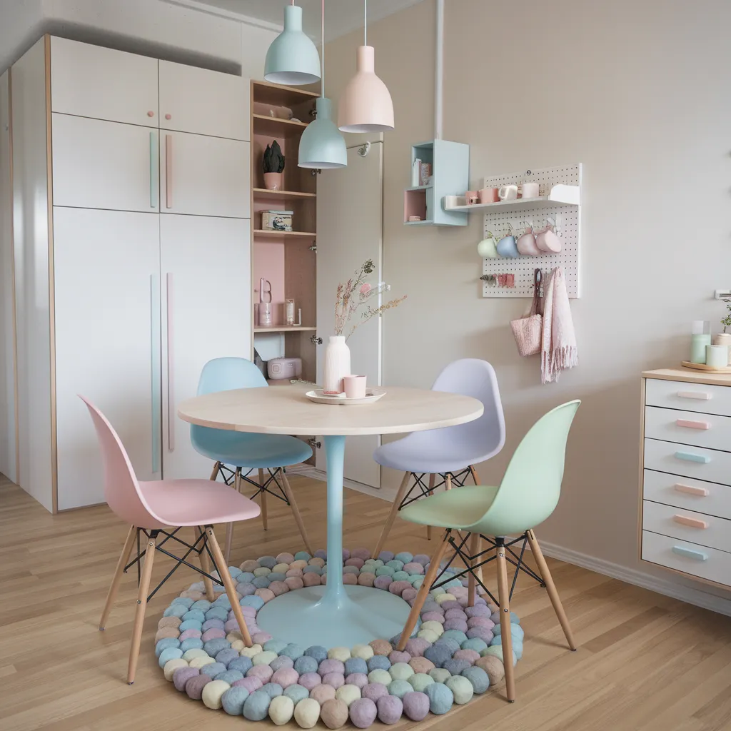 Pastel Scandinavian Small Dining Room Idea