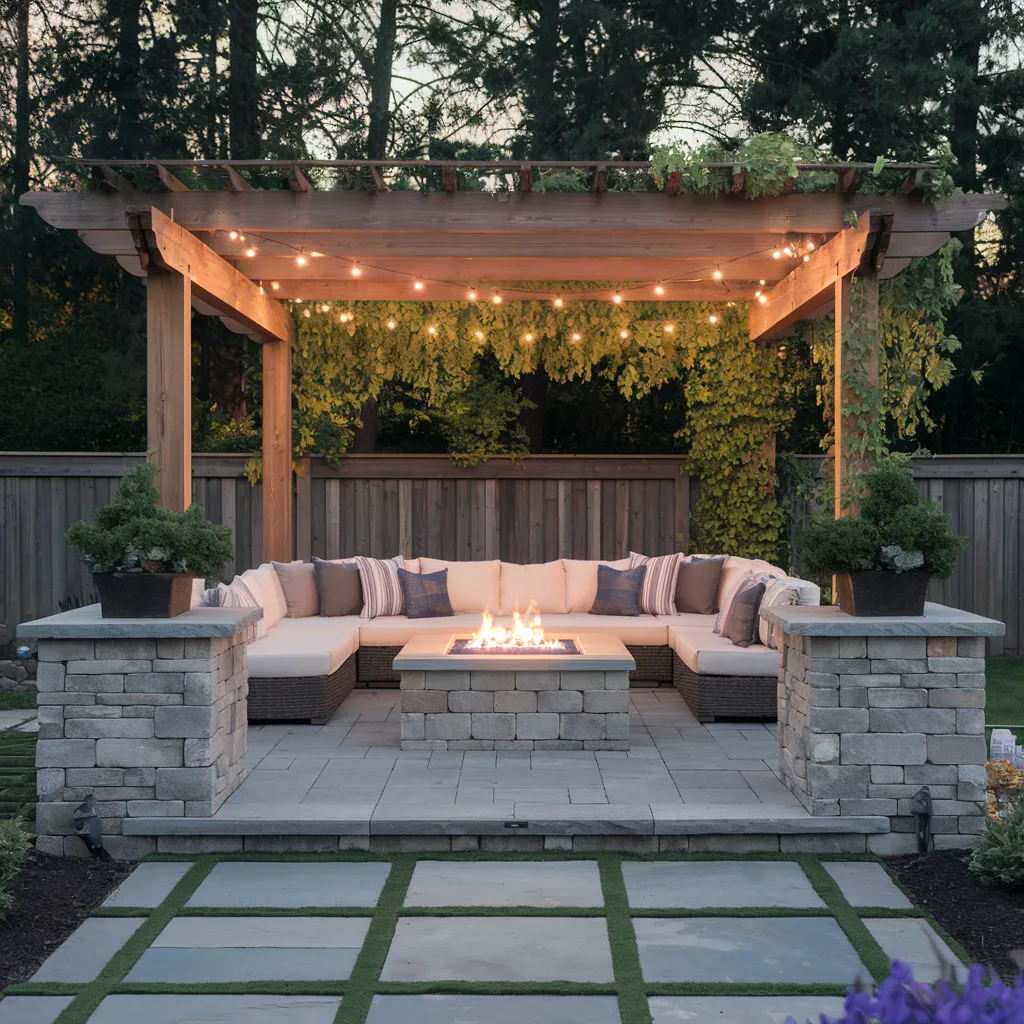 Pergola Lounge with Fire Feature