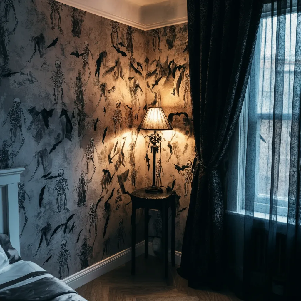 Spooky & Stylish: Halloween Bedroom Ideas You’ll Love 31 Phantom Wallpaper Accents