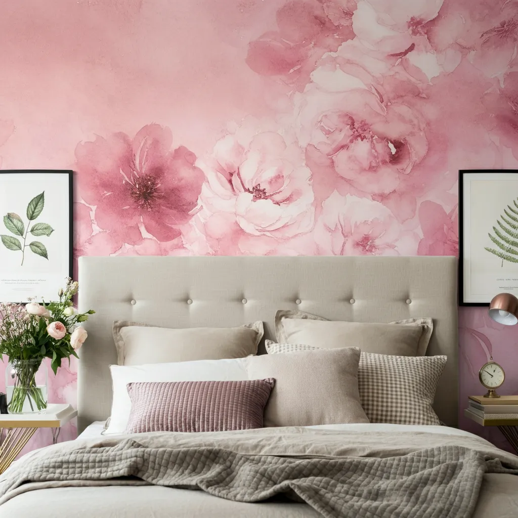 Pink Bedroom Ideas That Are Elegant, Bold, and Far From Basic 23 Pink Floral Wallpaper