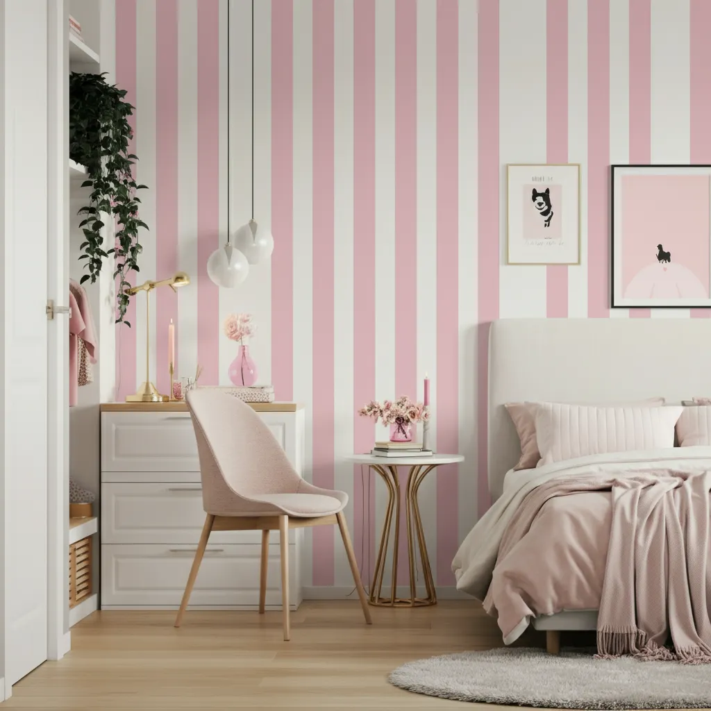 Pink Bedroom Ideas That Are Elegant, Bold, and Far From Basic 10 Pink White Striped Walls