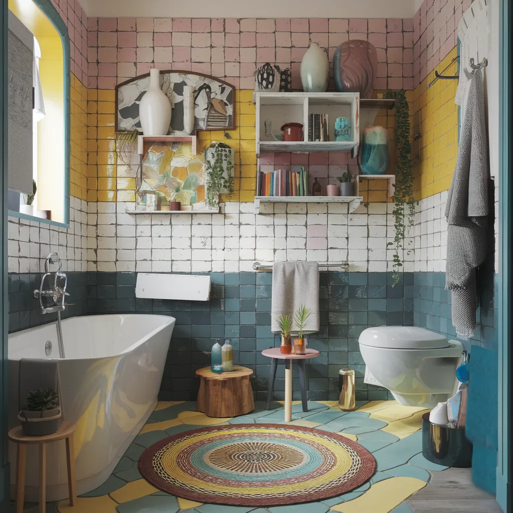 20 Small Funky Bathroom Ideas That Will Make You Rethink Your Space 3 Playful Mosaic Pop Bathroom