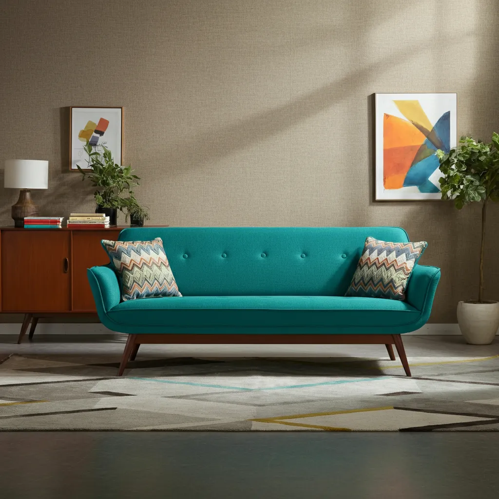 Steal These Designer-Approved Mid Century Modern Living Room Ideas 31 Pop of Turquoise