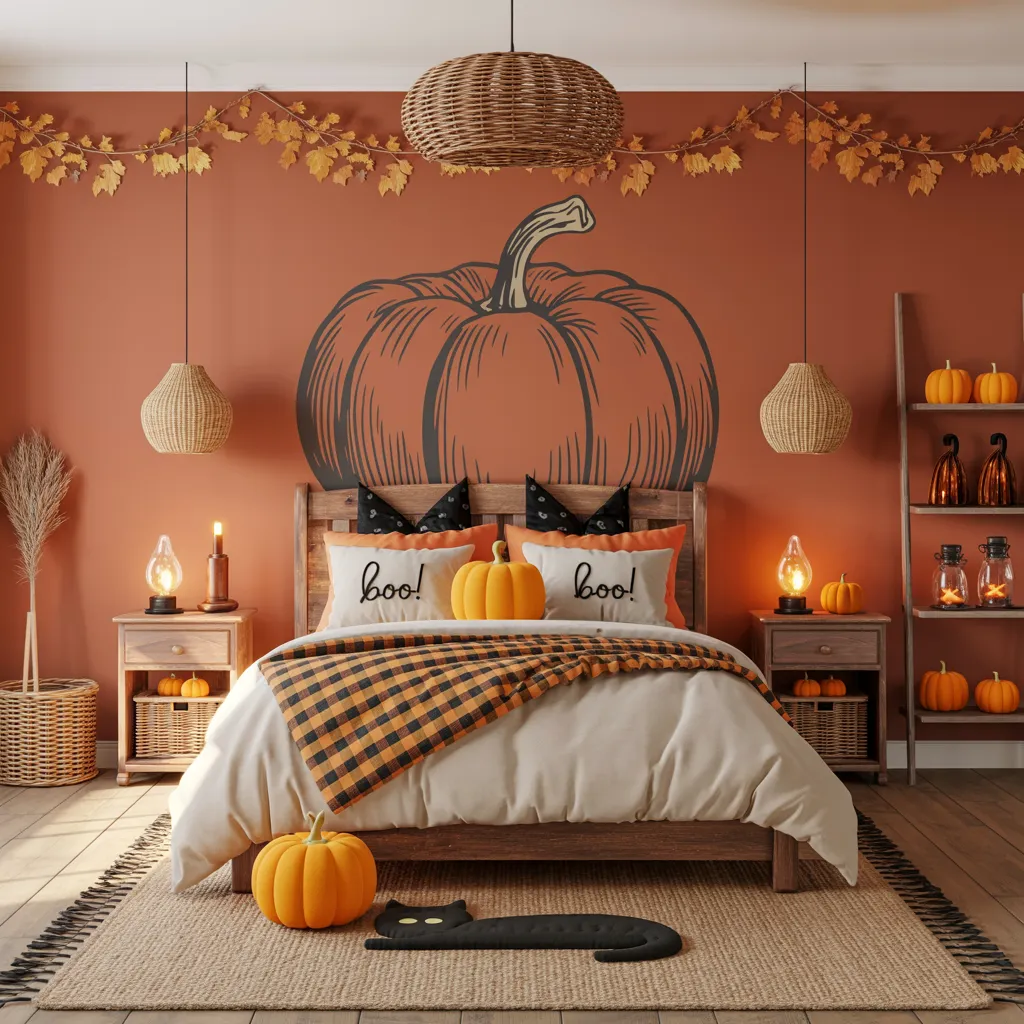 Spooky & Stylish: Halloween Bedroom Ideas You’ll Love 21 Pumpkin Spice Autumn Bedroom