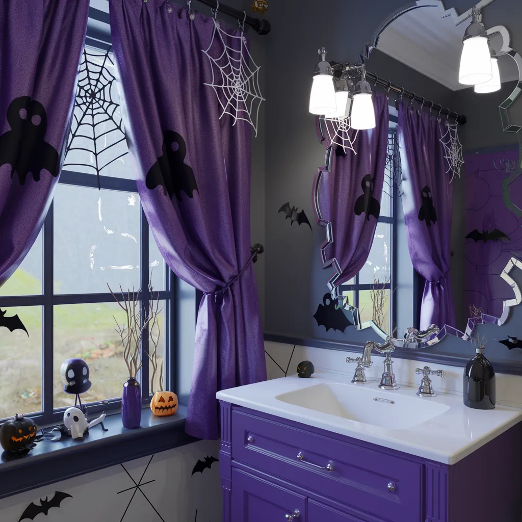 Halloween Bathroom Makeovers You’ll Want to Copy Before October 31st 16 Purple Web Bathroom
