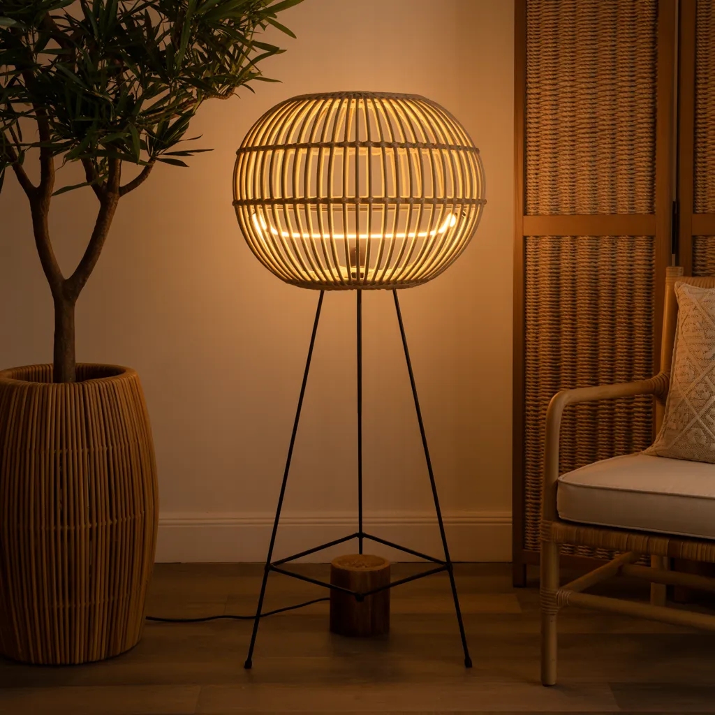 Living Room Lamp Ideas That Instantly Make a Room Look Expensive 47 Rattan Globe Floor Lamp with Tripod Base