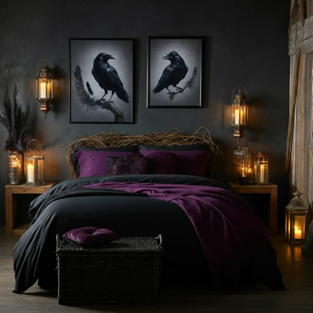 32+ Dark Nature Aesthetic Bedrooms That Feel Like a Peaceful Forest Retreat 33 Raven’s Nest Decor
