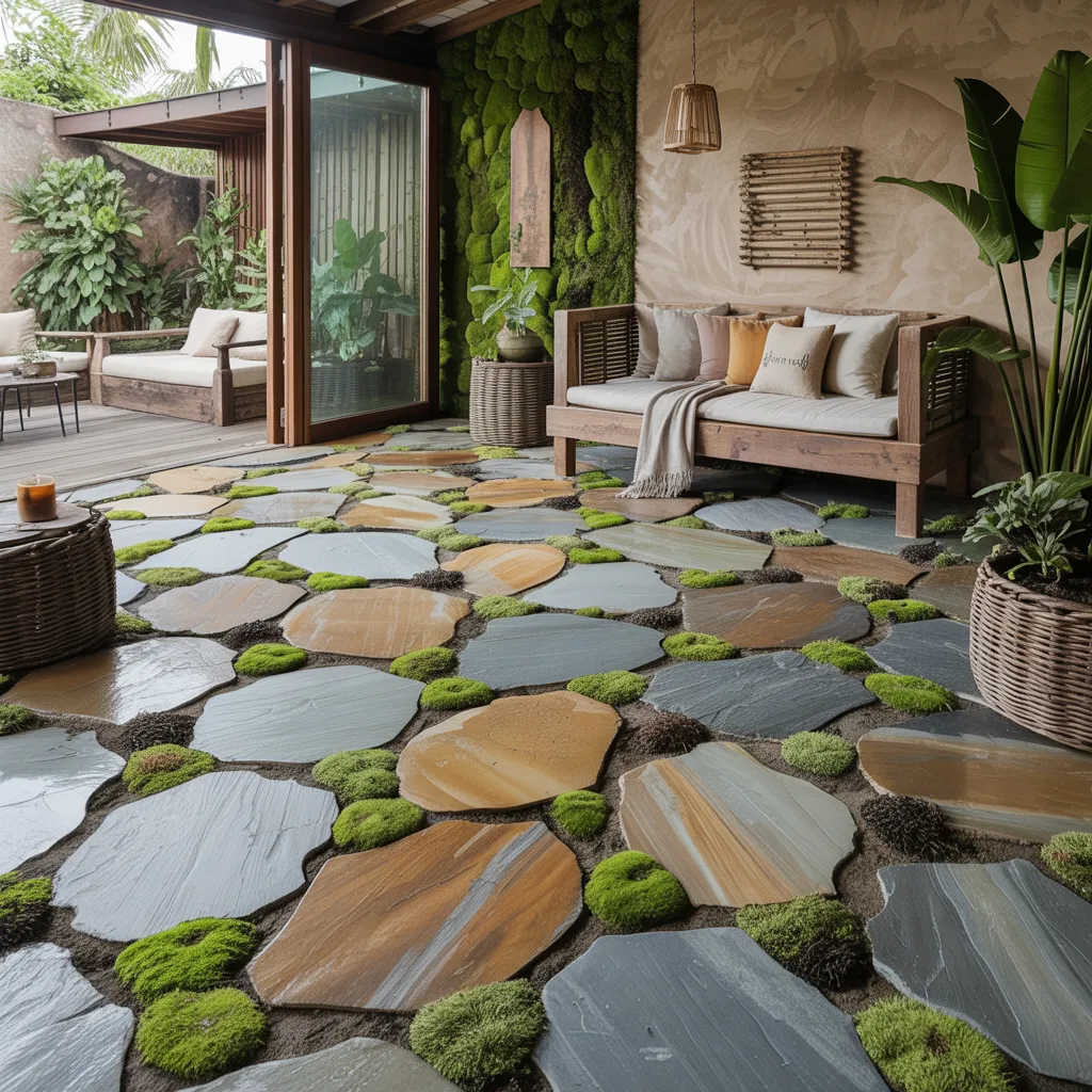 These Genius Flooring Ideas Will Make Your Rooms Look 10x Better 31 Reclaimed Flagstone Slab Floor with Living Moss Joints