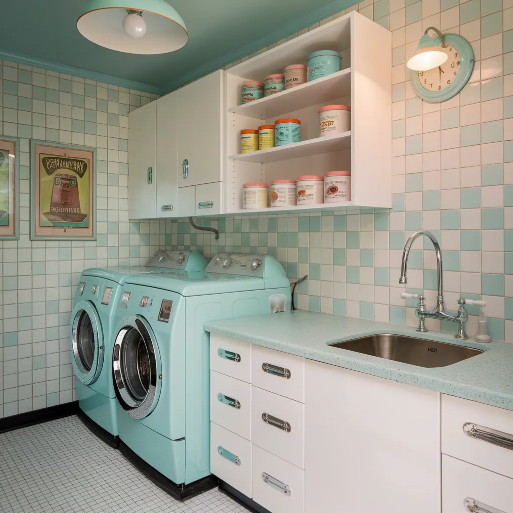 27+ Genius Laundry Room Ideas That Will Make You Love Doing Chores 23 Retro 1950s Laundry Room