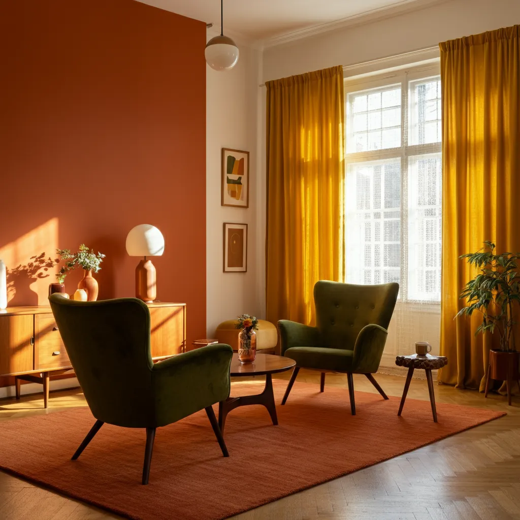 Steal These Designer-Approved Mid Century Modern Living Room Ideas 11 Retro Color Palette