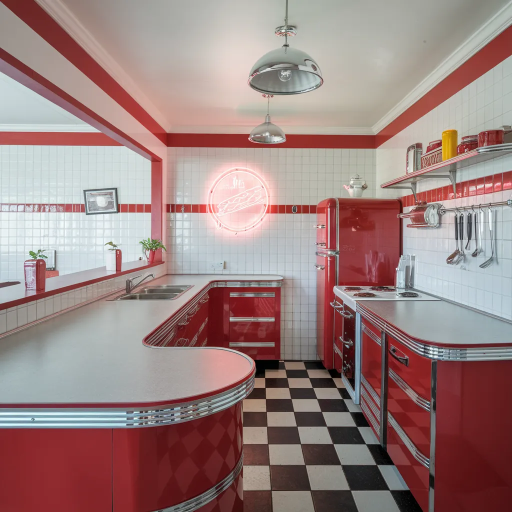 34 Small Kitchen Ideas That Make Tiny Spaces Look Huge 12 Retro Diner Small Kitchen