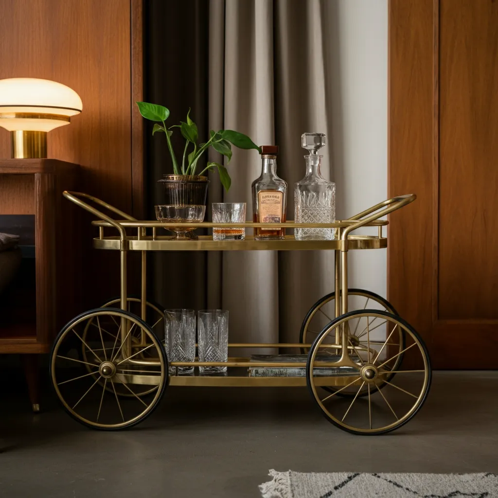 Steal These Designer-Approved Mid Century Modern Living Room Ideas 32 Retro-Inspired Bar Cart