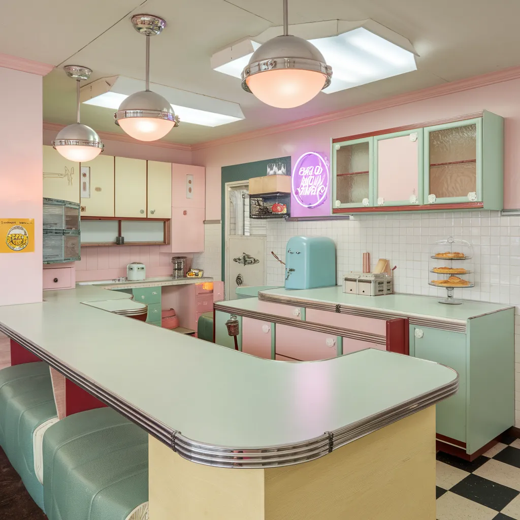 Retro Pastel Diner – Kitchen with Mid-Century Fun