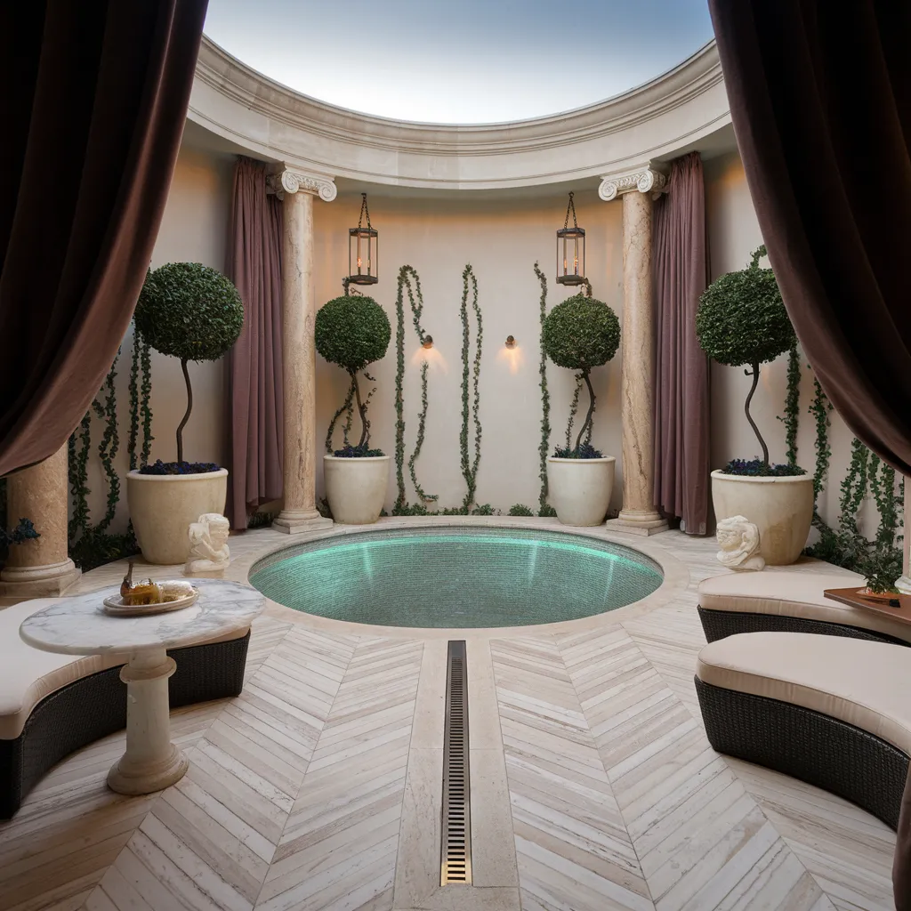 31+ Unique Patio Ideas That Will Make You Never Want to Go Inside 3 Roman-Inspired Luxury Bath Patio with Round Plunge Pool