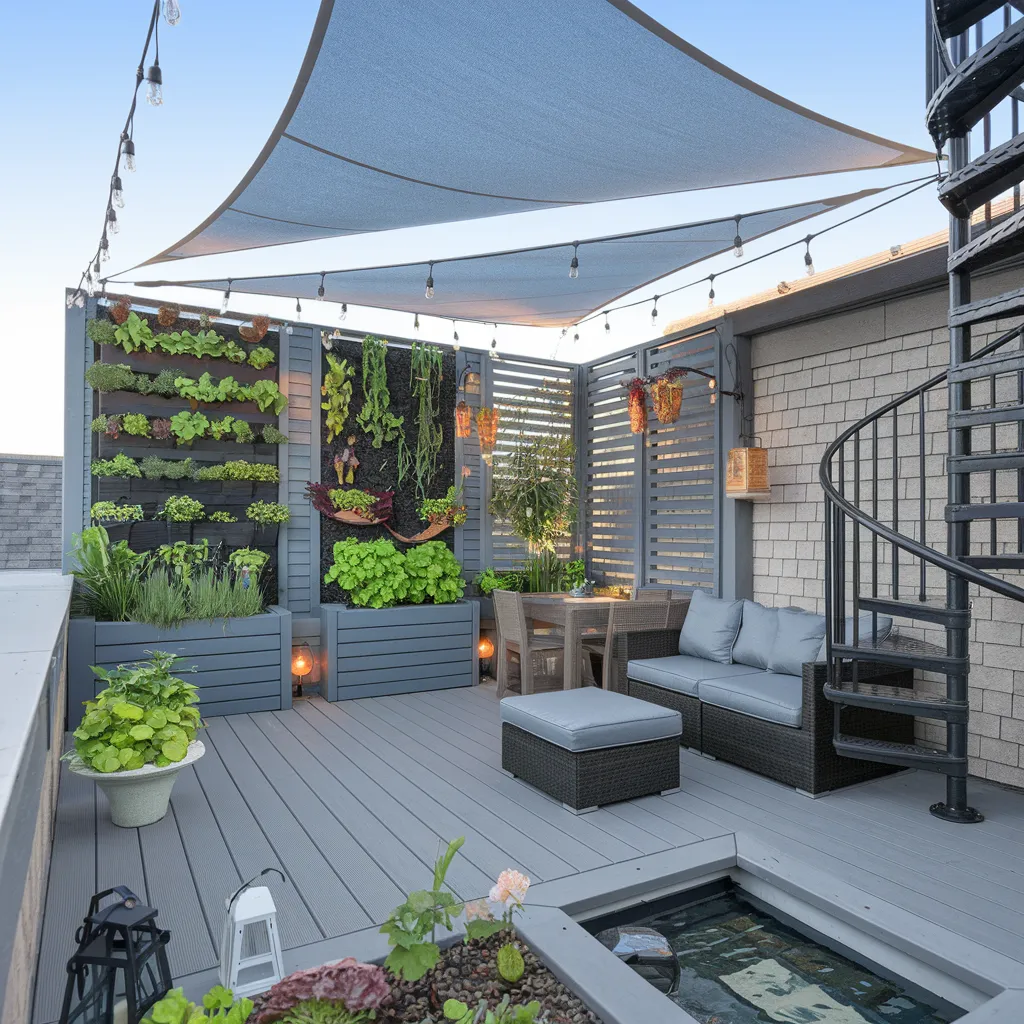 31+ Unique Patio Ideas That Will Make You Never Want to Go Inside 4 Rooftop Patio with Vertical Garden and Cozy Lounge