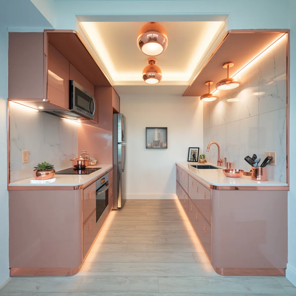 34 Small Kitchen Ideas That Make Tiny Spaces Look Huge 2 Rose Gold Luxe Small Kitchen