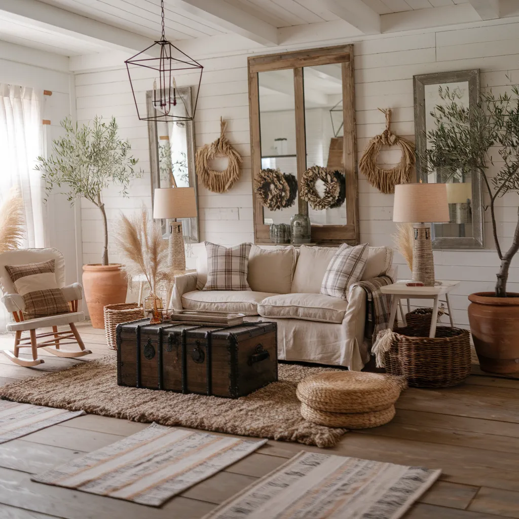 Cozy Yet Stylish: Boho Living Room Ideas That Feel Like a Dream 15 Rustic Boho Living Room with Farmhouse Charm