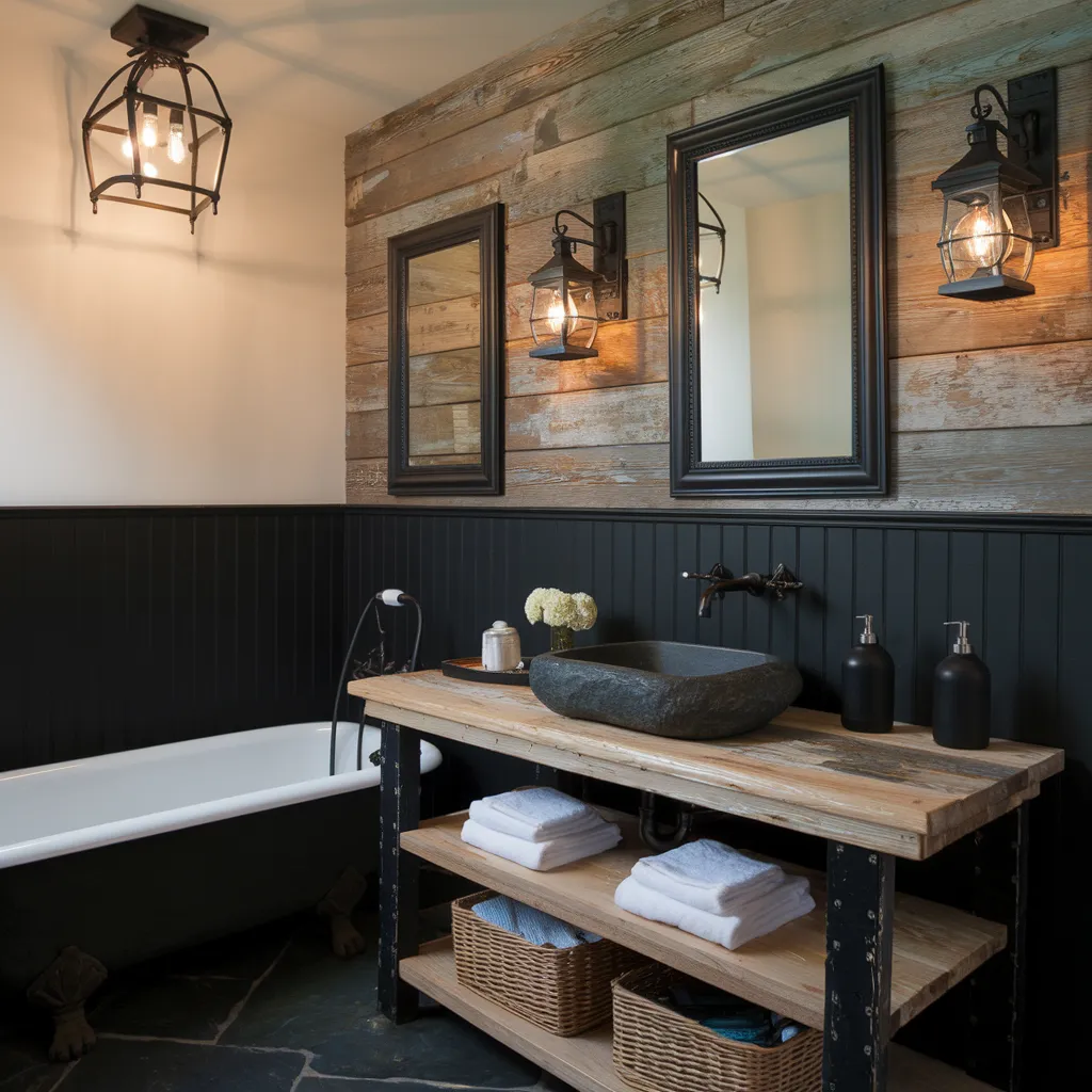 Rustic Farmhouse Noir Bathroom