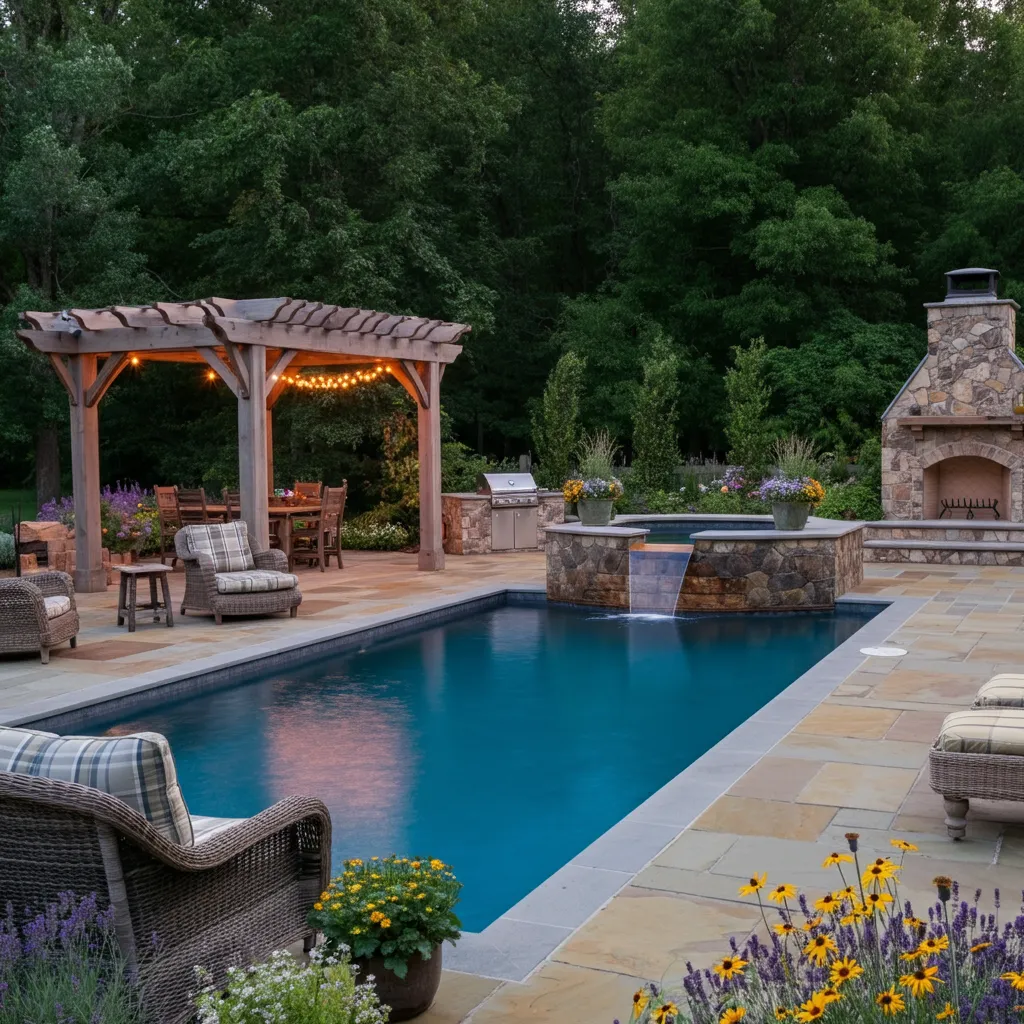 24+ Dreamy Pool Ideas That Blend Style, Comfort, and Luxury 28 Rustic Farmhouse Pool