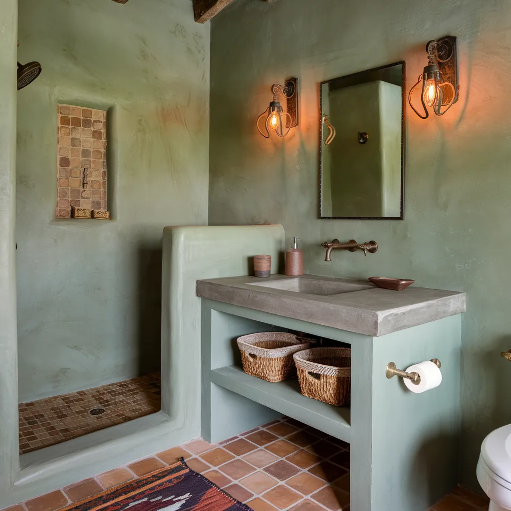 The Ultimate Guide to Sage Green Bathrooms That Feel Like Retreats 10 Rustic Sage Green Bathroom with Southwestern Flair