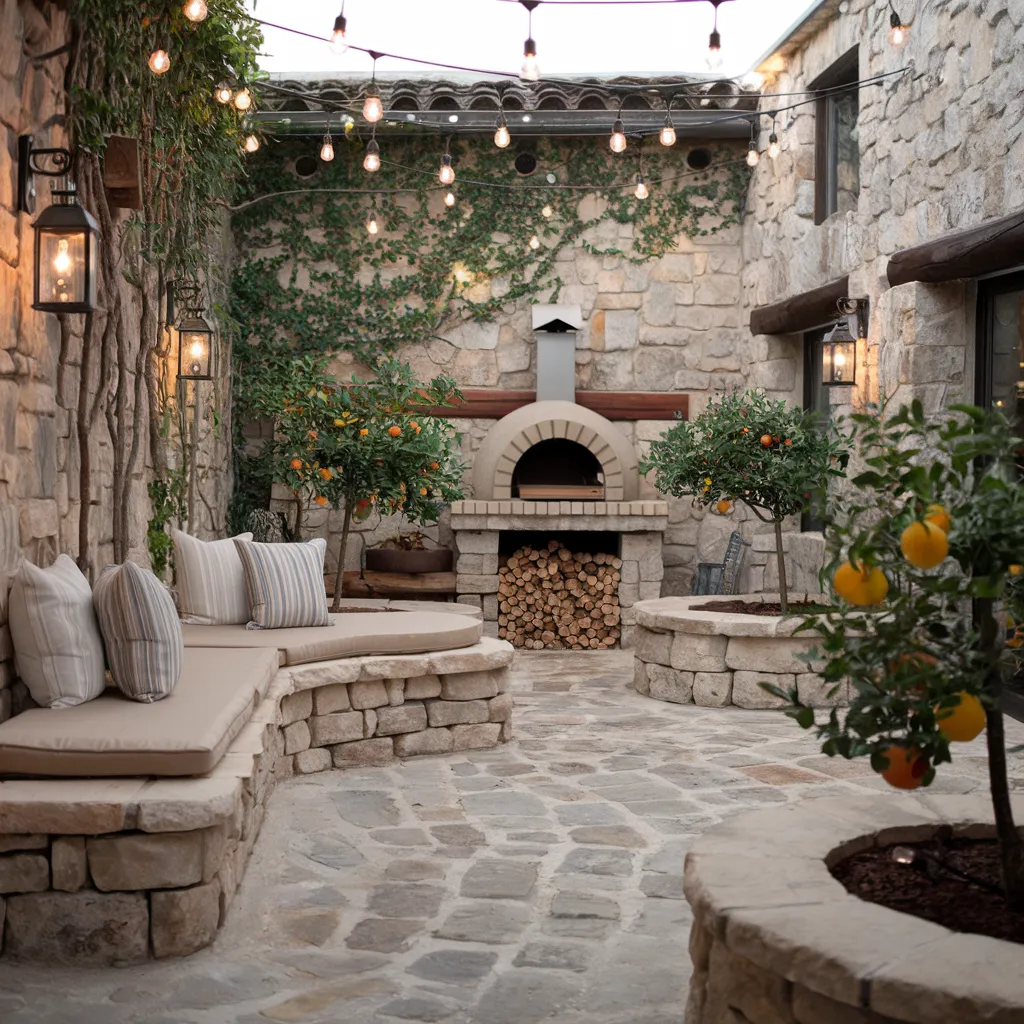Rustic Stone Courtyard with Pizza Oven