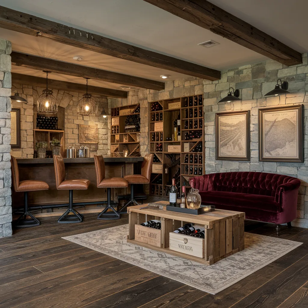 Warm Rustic Living Room Ideas You’ll Wish You Tried Sooner 19 Rustic Wine Cellar Lounge with a Home Bar