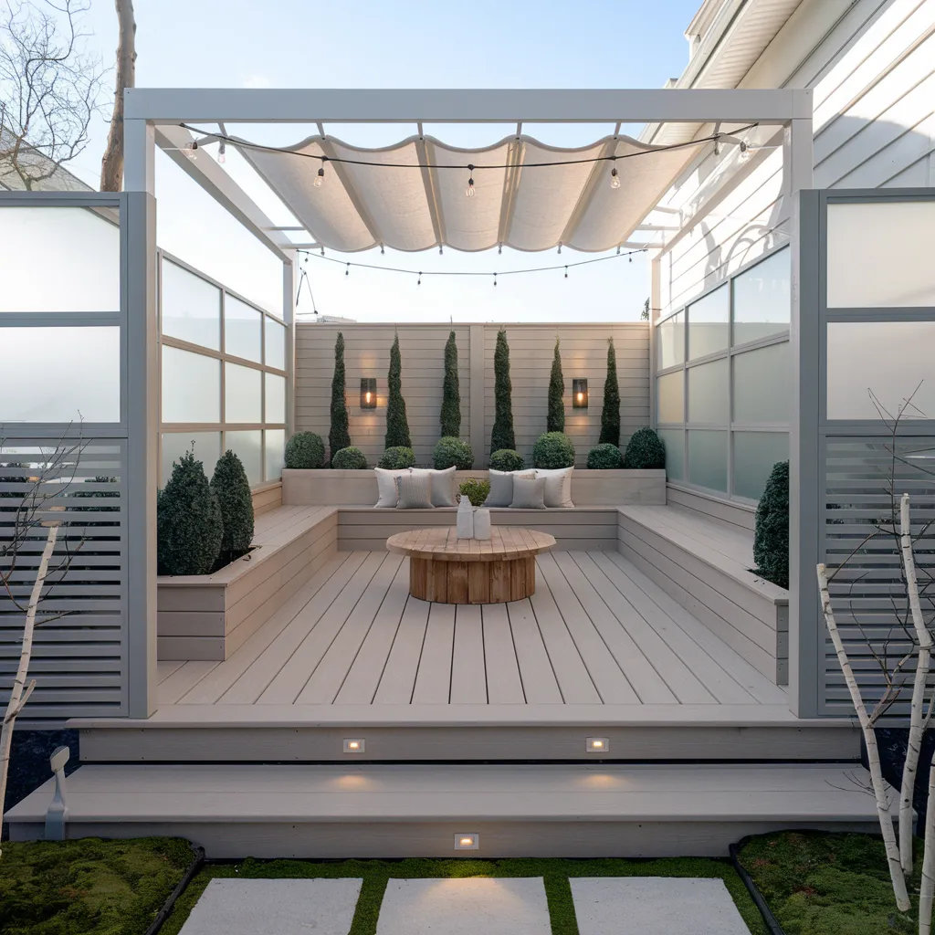 31+ Unique Patio Ideas That Will Make You Never Want to Go Inside 6 Scandinavian Hygge Patio with Built-In Seating and Soft Neutrals