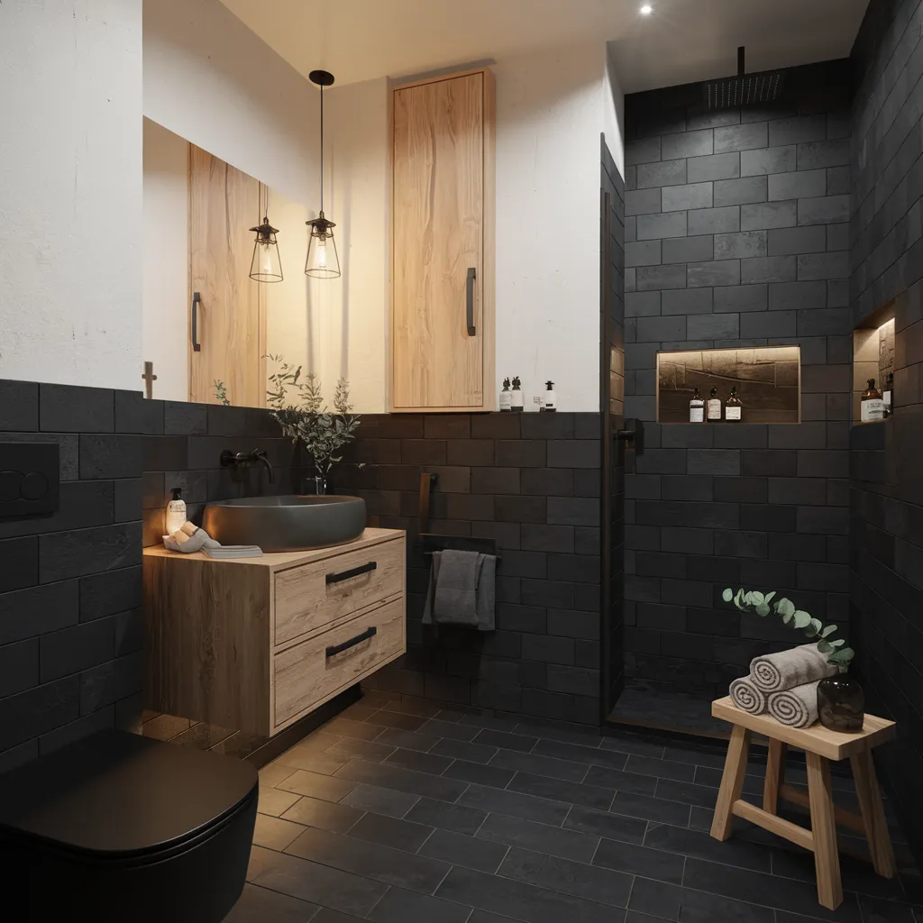 Scandinavian Noir Spa Bathroom