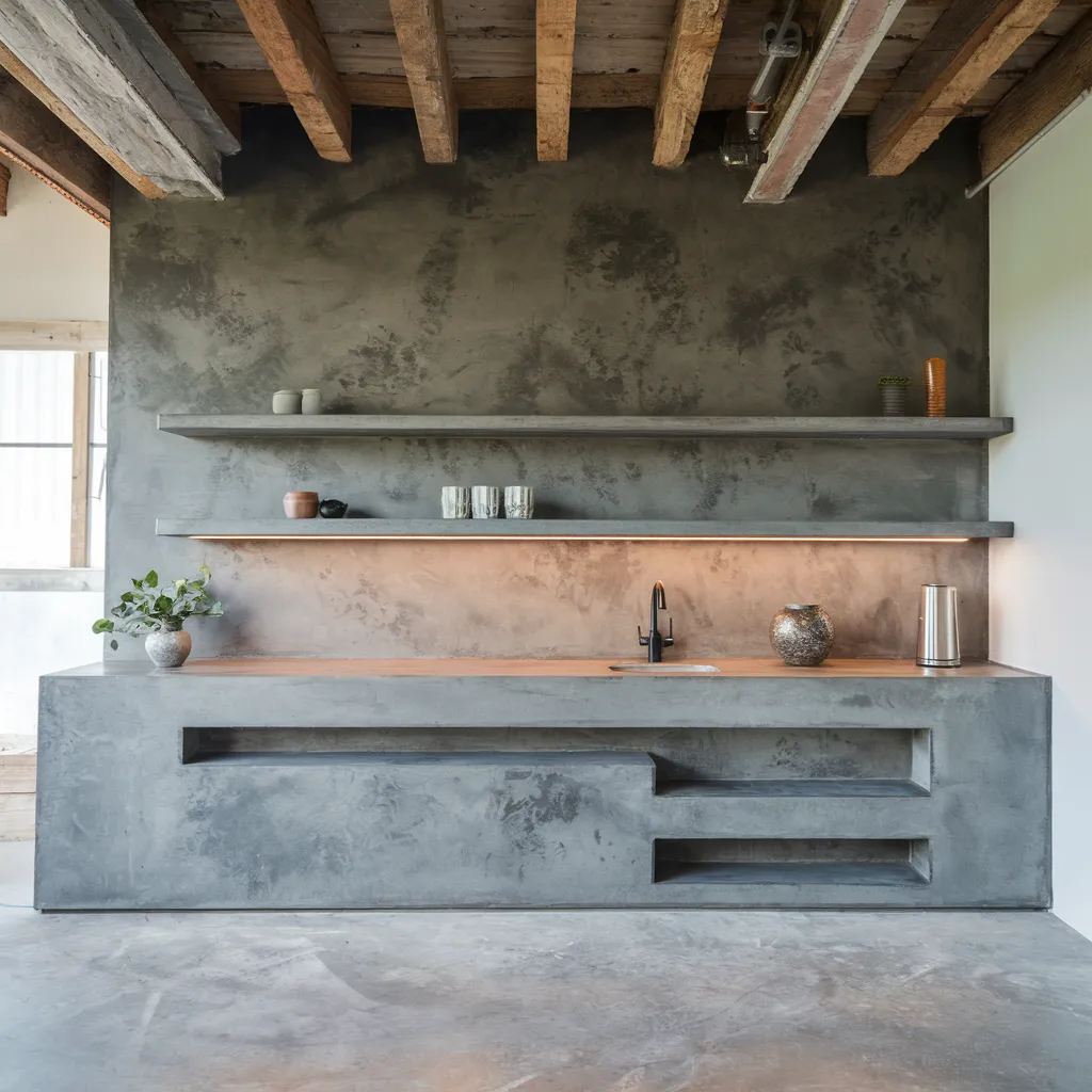 32+ Jaw-Dropping Kitchen Backsplash Ideas You Haven’t Seen Yet 5 Sculpted Concrete Backsplash with Integrated Ledges