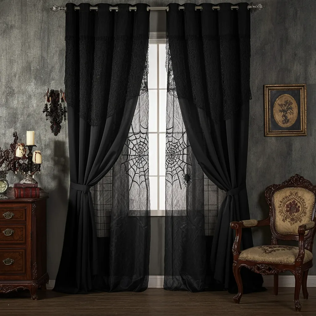 Spooky & Stylish: Halloween Bedroom Ideas You’ll Love 27 Shadowy Curtains of Doom