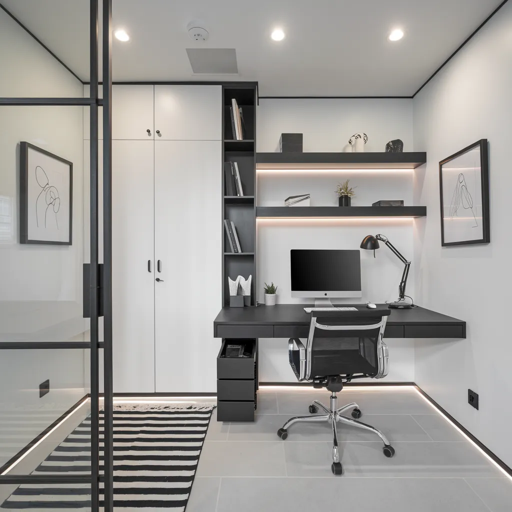 24+ Jaw-Dropping Home Office Ideas That Look Insanely Expensive 14 Sharp Monochrome Studio