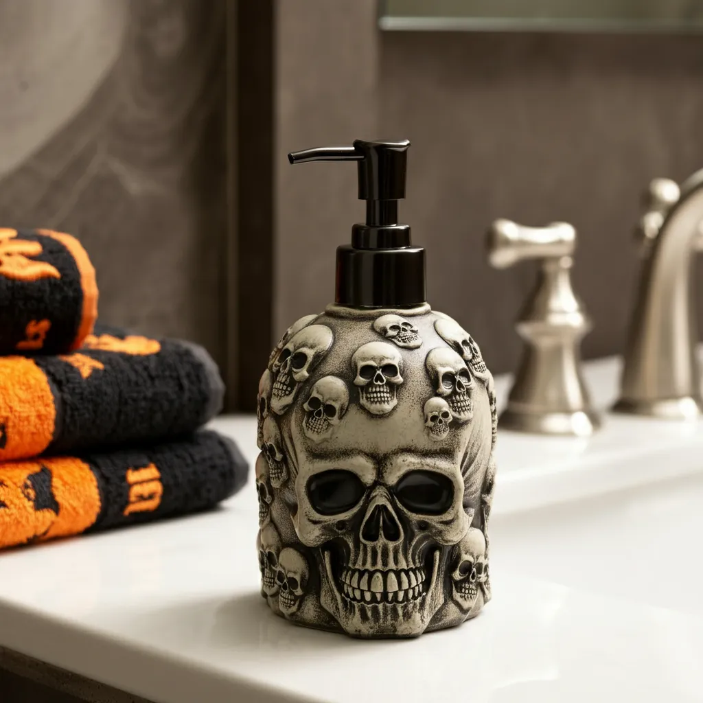 Halloween Bathroom Makeovers You’ll Want to Copy Before October 31st 25 Skull Soap Dispenser