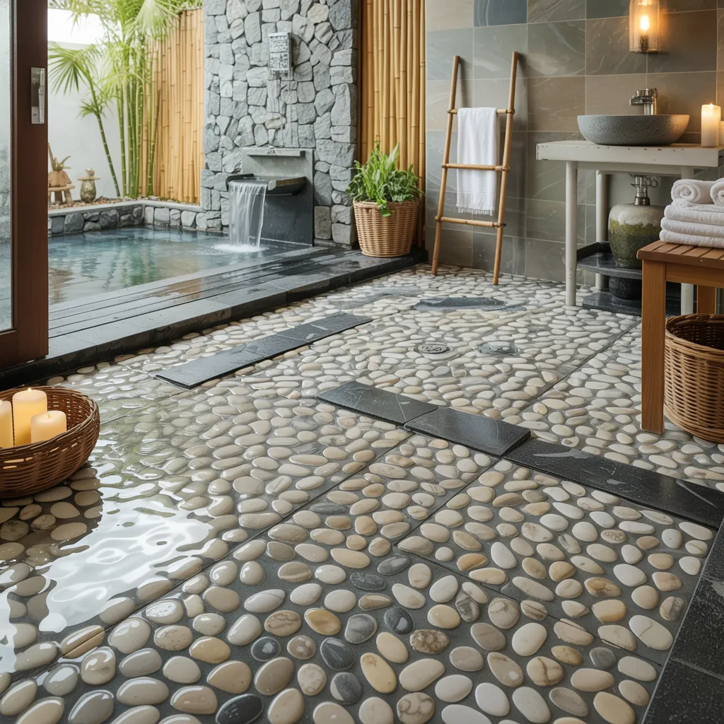 These Genius Flooring Ideas Will Make Your Rooms Look 10x Better 20 Sliced Pebble and Resin Flooring for Spa Retreats