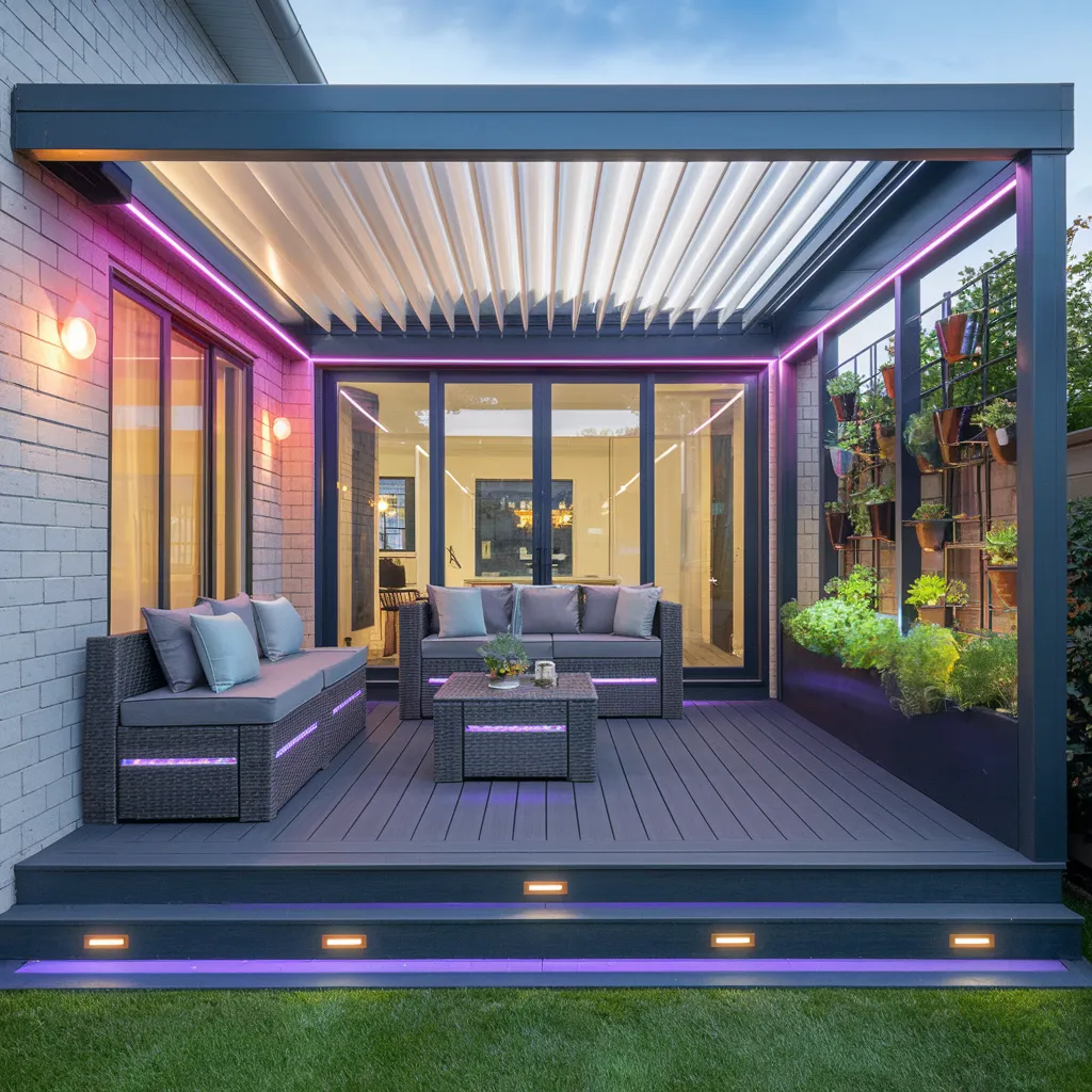 31+ Unique Patio Ideas That Will Make You Never Want to Go Inside 30 Smart Backyard Patio with LED Mood Lighting and Vertical Garden
